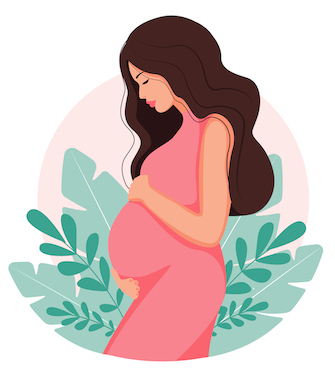 illustratie van zwangere vrouw die twee handen om haar buik heeft