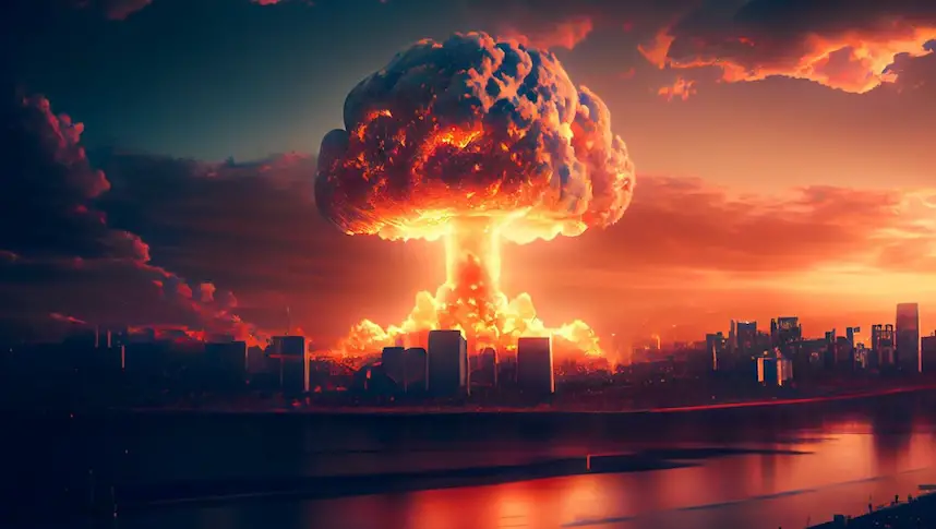 illustratie van atoombom in stad
