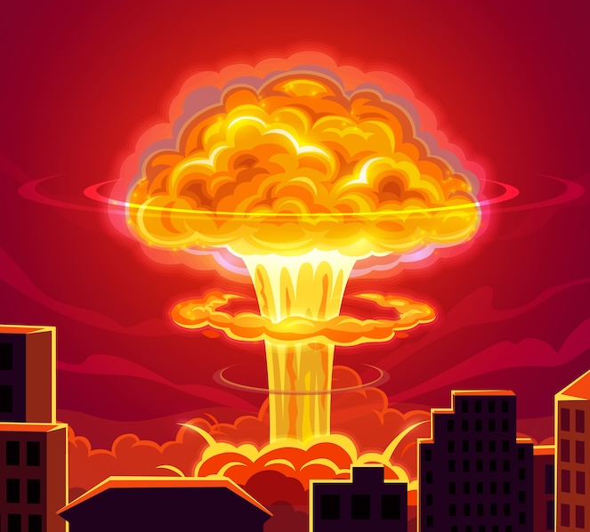 illustratie van een atoombom in een stad