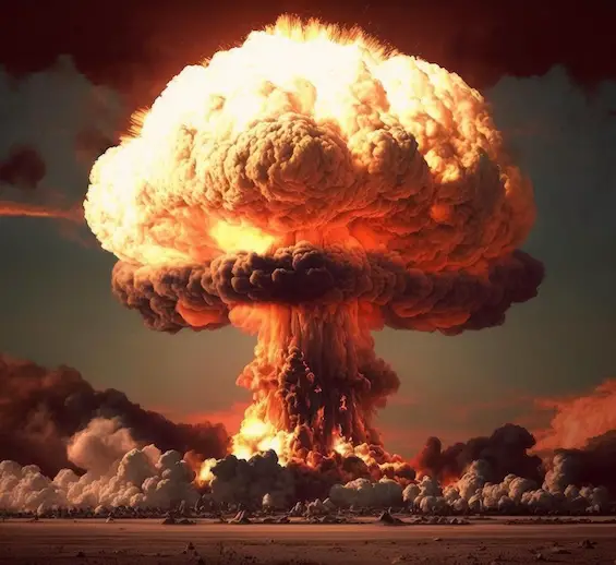 illustratie van een atoombom op het land
