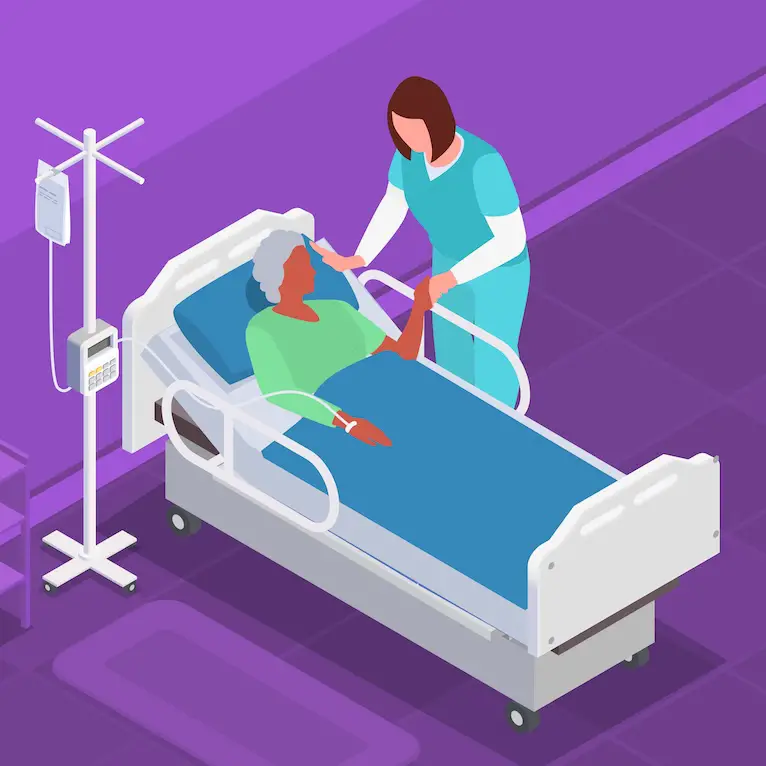 illustratie van zieke vrouw op ziekenhuisbed