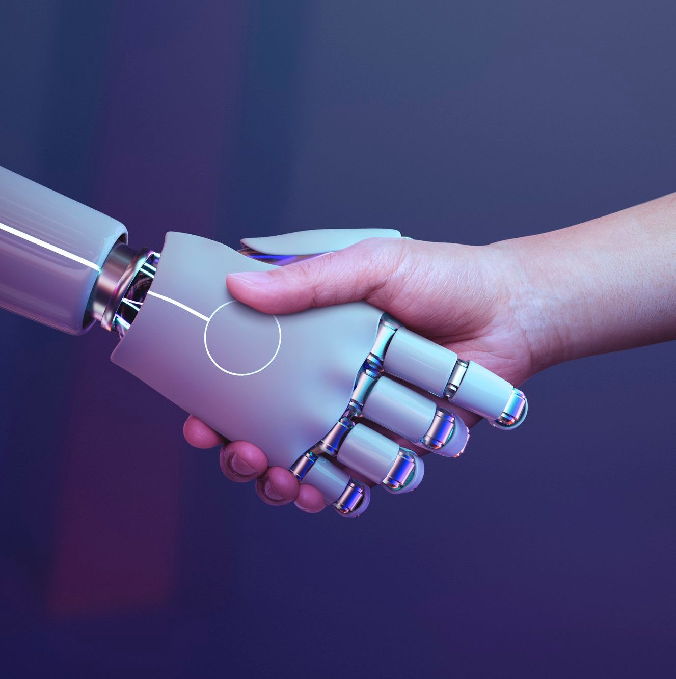 mens geeft robot een hand