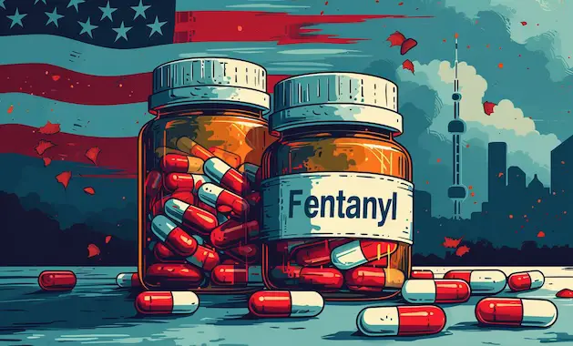 illustratie van fentanyl pillen op straat in amerika