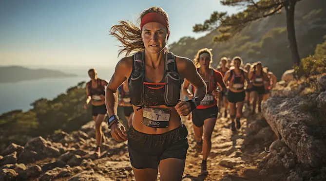 vrouwen doen ultralopen buiten in de natuur