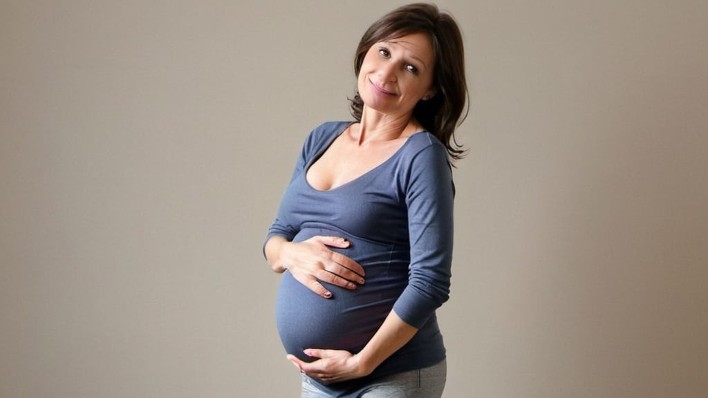 45 jarige zwangere vrouw houdt haar buik vast
